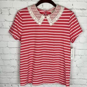 Maison Jules Blouse Striped with Lace Collar Size Small NWT